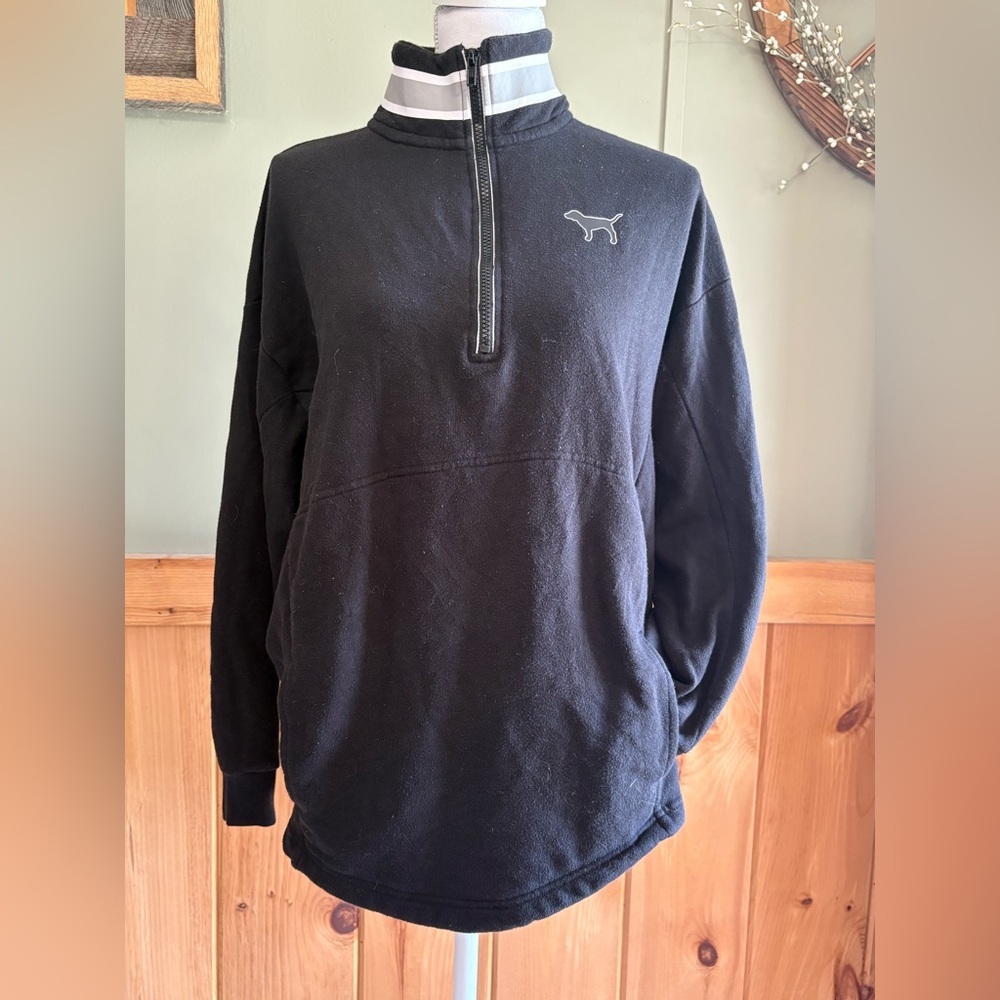 Pink Victoria’s Secret Logo Half Zip Sweater Black size Small